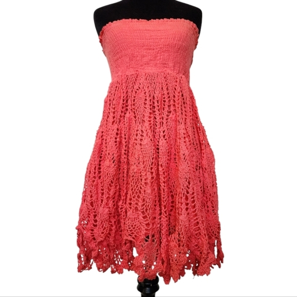 Coral crochet Strapless Sundress - Picture 1 of 12